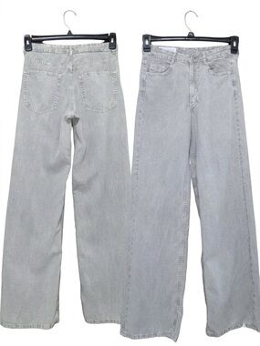 Zara High-Rise Wide-Leg Linen Blend Pants - Grey